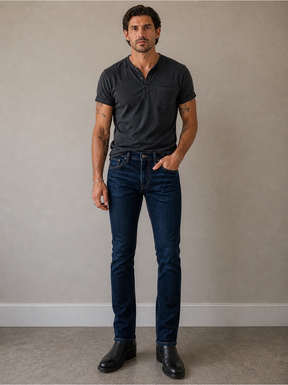 AG Adriano Goldschmied men jeans The Protege straight leg dark blue stretch